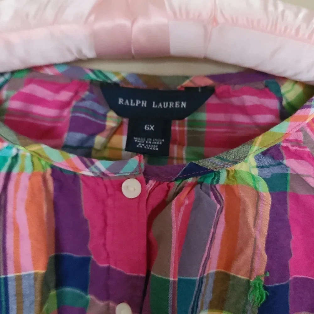 Ralph lauren plaid Blouse button front girls sz.6X